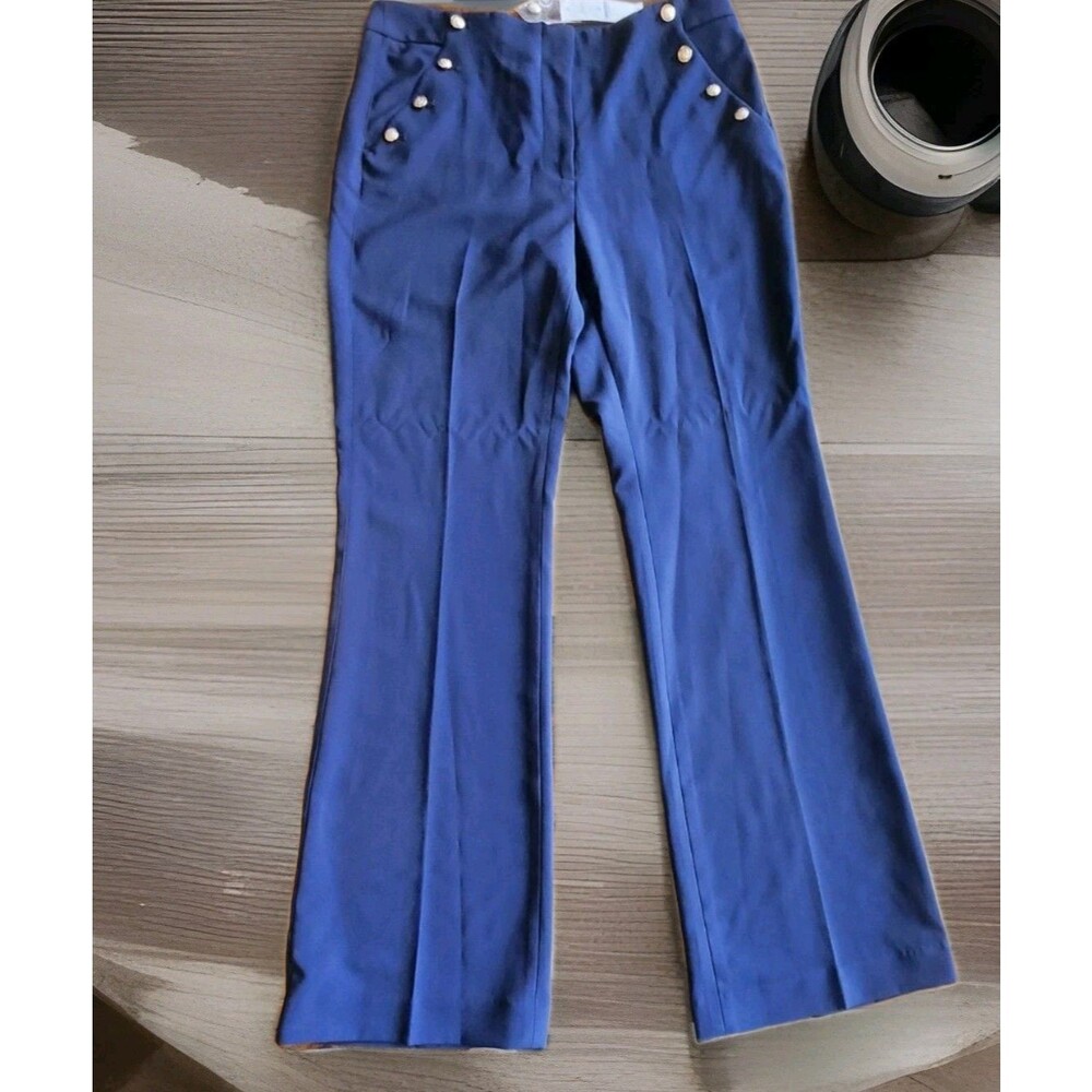 WHBM NWT The Nautical Slim Flare Gold Buttons Navy Blue Sz 8R MSRP $89.00 - Picture 2 of 15